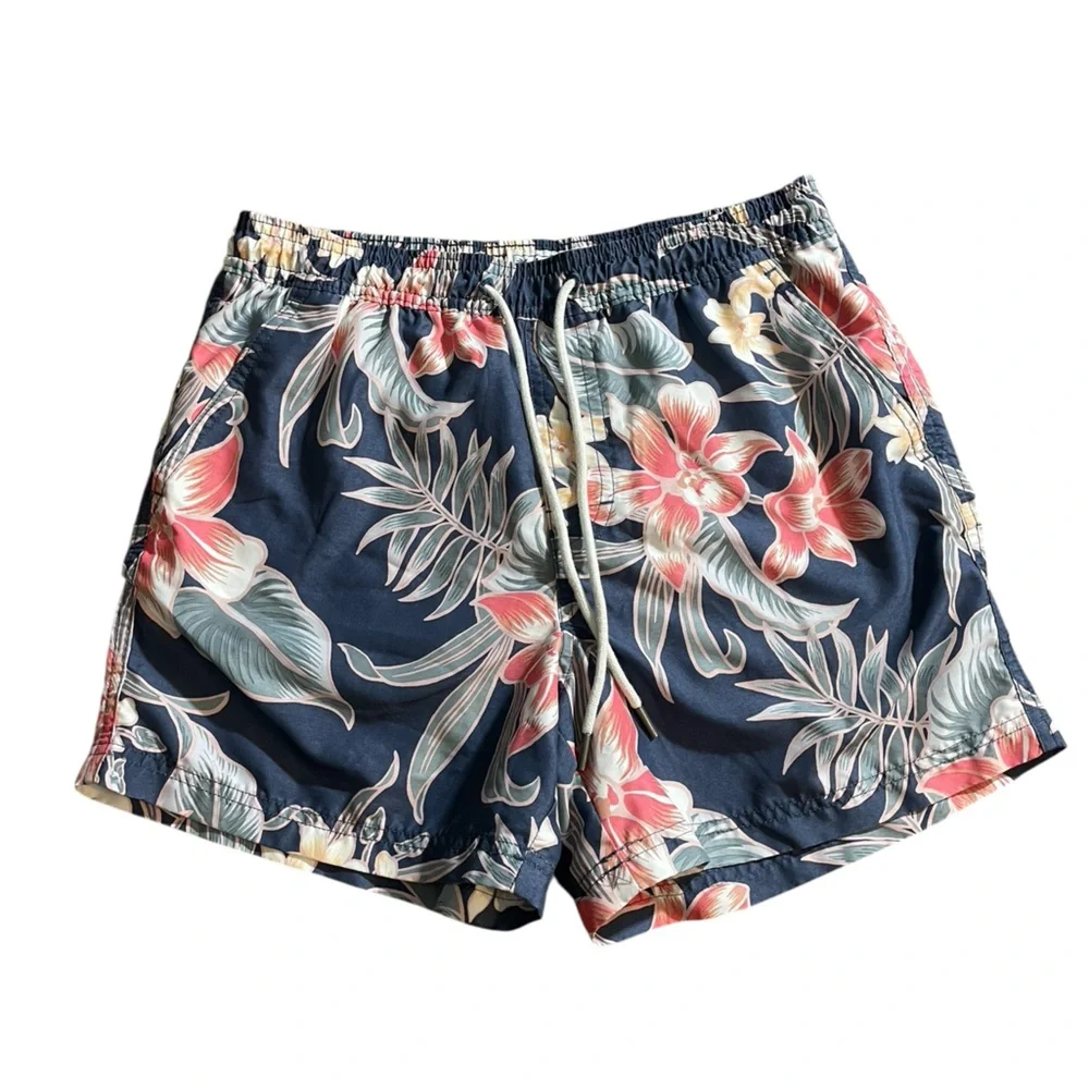 X6- Small Sm S American Eagle Outfitters Navy Floral Swim Trunks